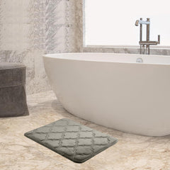 HOUSSE Microfiber Pure Comfort 300 GSM Flannel +15MM Memory Form +3D Striped Mesh Bath Mats, Non-Slip, Quick Absorbent, 40 x 60 cm Rugs,Floor Mats | Versatile Usage. (Set of 2)