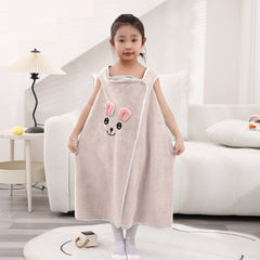 HOUSSE Cat Face Bath Dress for Kids 350 GSM – Wearable Spa Bathdress (65×110 cm) Soft Absorbent Quick-Dry Wrapped Bath Dress for Girls Age (7-9 Years) Gift for Daughter- Ivory Sand