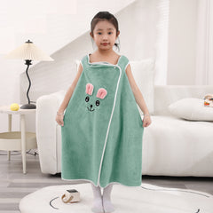 HOUSSE Cat Face Bath Dress for Kids 350 GSM – Wearable Spa Bathdress (65×110 cm) Soft Absorbent Quick-Dry Wrapped Bath Dress for Girls Age (7-9 Years) Gift for Daughter- Ivory Sand