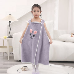 HOUSSE Cat Face Bath Dress for Kids 350 GSM – Wearable Spa Bathdress (65×110 cm) Soft Absorbent Quick-Dry Wrapped Bath Dress for Girls Age (7-9 Years) Gift for Daughter- Ivory Sand