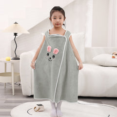 HOUSSE Cat Face Bath Dress for Kids 350 GSM – Wearable Spa Bathdress (65×110 cm) Soft Absorbent Quick-Dry Wrapped Bath Dress for Girls Age (7-9 Years) Gift for Daughter- Ivory Sand