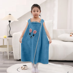 HOUSSE Cat Face Bath Dress for Kids 350 GSM – Wearable Spa Bathdress (65×110 cm) Soft Absorbent Quick-Dry Wrapped Bath Dress for Girls Age (7-9 Years) Gift for Daughter- Ivory Sand