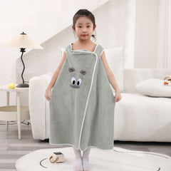 HOUSSE Cat Face Bath Dress for Kids 350 GSM – Wearable Spa Bathdress (65×110 cm) Soft Absorbent Quick-Dry Wrapped Bath Dress for Girls Age (7-9 Years) Gift for Daughter- Ivory Sand