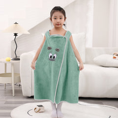 HOUSSE Cat Face Bath Dress for Kids 350 GSM – Wearable Spa Bathdress (65×110 cm) Soft Absorbent Quick-Dry Wrapped Bath Dress for Girls Age (7-9 Years) Gift for Daughter- Ivory Sand