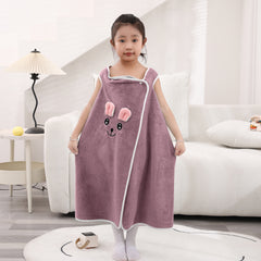 HOUSSE Cat Face Bath Dress for Kids 350 GSM – Wearable Spa Bathdress (65×110 cm) Soft Absorbent Quick-Dry Wrapped Bath Dress for Girls Age (7-9 Years) Gift for Daughter- Ivory Sand