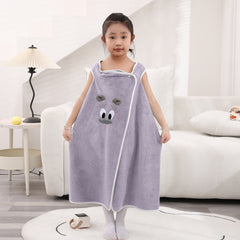 HOUSSE Cat Face Bath Dress for Kids 350 GSM – Wearable Spa Bathdress (65×110 cm) Soft Absorbent Quick-Dry Wrapped Bath Dress for Girls Age (7-9 Years) Gift for Daughter- Ivory Sand