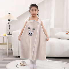 HOUSSE Cat Face Bath Dress for Kids 350 GSM – Wearable Spa Bathdress (65×110 cm) Soft Absorbent Quick-Dry Wrapped Bath Dress for Girls Age (7-9 Years) Gift for Daughter- Ivory Sand