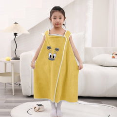 HOUSSE Cat Face Bath Dress for Kids 350 GSM – Wearable Spa Bathdress (65×110 cm) Soft Absorbent Quick-Dry Wrapped Bath Dress for Girls Age (7-9 Years) Gift for Daughter- Ivory Sand