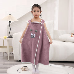 HOUSSE Cat Face Bath Dress for Kids 350 GSM – Wearable Spa Bathdress (65×110 cm) Soft Absorbent Quick-Dry Wrapped Bath Dress for Girls Age (7-9 Years) Gift for Daughter- Ivory Sand