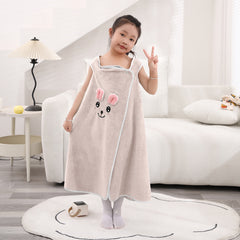 HOUSSE Cat Face Bath Dress for Kids 350 GSM – Wearable Spa Bathdress (65×110 cm) Soft Absorbent Quick-Dry Wrapped Bath Dress for Girls Age (7-9 Years) Gift for Daughter- Ivory Sand
