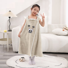 HOUSSE Cat Face Bath Dress for Kids 350 GSM – Wearable Spa Bathdress (65×110 cm) Soft Absorbent Quick-Dry Wrapped Bath Dress for Girls Age (7-9 Years) Gift for Daughter- Ivory Sand
