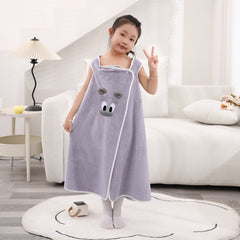 HOUSSE Cat Face Bath Dress for Kids 350 GSM – Wearable Spa Bathdress (65×110 cm) Soft Absorbent Quick-Dry Wrapped Bath Dress for Girls Age (7-9 Years) Gift for Daughter- Ivory Sand