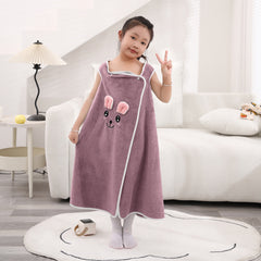 HOUSSE Cat Face Bath Dress for Kids 350 GSM – Wearable Spa Bathdress (65×110 cm) Soft Absorbent Quick-Dry Wrapped Bath Dress for Girls Age (7-9 Years) Gift for Daughter- Ivory Sand