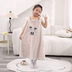 HOUSSE Cat Face Bath Dress for Kids 350 GSM – Wearable Spa Bathdress (65×110 cm) Soft Absorbent Quick-Dry Wrapped Bath Dress for Girls Age (7-9 Years) Gift for Daughter- Ivory Sand