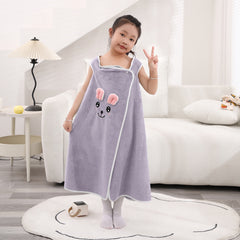 HOUSSE Cat Face Bath Dress for Kids 350 GSM – Wearable Spa Bathdress (65×110 cm) Soft Absorbent Quick-Dry Wrapped Bath Dress for Girls Age (7-9 Years) Gift for Daughter- Ivory Sand