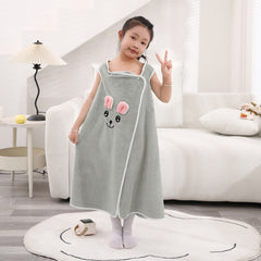 HOUSSE Cat Face Bath Dress for Kids 350 GSM – Wearable Spa Bathdress (65×110 cm) Soft Absorbent Quick-Dry Wrapped Bath Dress for Girls Age (7-9 Years) Gift for Daughter- Ivory Sand