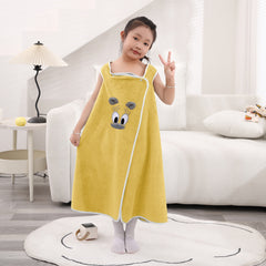 HOUSSE Cat Face Bath Dress for Kids 350 GSM – Wearable Spa Bathdress (65×110 cm) Soft Absorbent Quick-Dry Wrapped Bath Dress for Girls Age (7-9 Years) Gift for Daughter- Ivory Sand