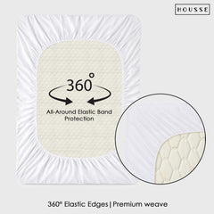HOUSSE Water Proof Terry Cotton Feel Mattress Protector | Ultra Soft Breathable & Hypoallergenic Fitted Bed |