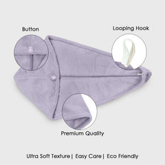 HOUSSE Microfibre Head Towels | 450 GSM High Absorbent Hair Wrap with Adjustable Buttons for Girls | Super Soft & Quick Dry Wrap Towel for Hairs | Set of 2 |
