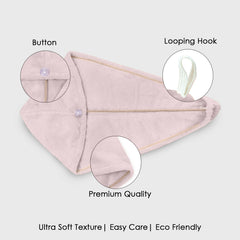 HOUSSE Microfibre Head Towels | 450 GSM High Absorbent Hair Wrap with Adjustable Buttons for Girls | Super Soft & Quick Dry Wrap Towel for Hairs | Set of 2 |
