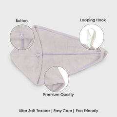 HOUSSE Microfibre Head Towels | 450 GSM High Absorbent Hair Wrap with Adjustable Buttons for Girls | Super Soft & Quick Dry Wrap Towel for Hairs | Set of 2 |