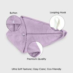 HOUSSE Microfibre Head Towels | 450 GSM High Absorbent Hair Wrap with Adjustable Buttons for Girls | Super Soft & Quick Dry Wrap Towel for Hairs | Set of 2 |