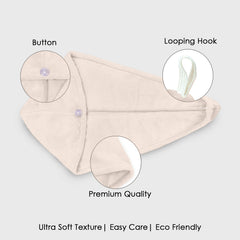HOUSSE Microfibre Head Towels | 450 GSM High Absorbent Hair Wrap with Adjustable Buttons for Girls | Super Soft & Quick Dry Wrap Towel for Hairs | Set of 2 |
