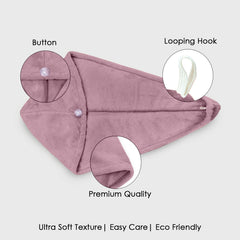 HOUSSE Microfibre Head Towels | 450 GSM High Absorbent Hair Wrap with Adjustable Buttons for Girls | Super Soft & Quick Dry Wrap Towel for Hairs | Set of 2 |