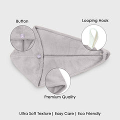 HOUSSE Microfibre Head Towels | 450 GSM High Absorbent Hair Wrap with Adjustable Buttons for Girls | Super Soft & Quick Dry Wrap Towel for Hairs | Set of 2 |