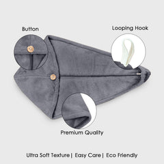 HOUSSE Microfibre Head Towels | 450 GSM High Absorbent Hair Wrap with Adjustable Buttons for Girls | Super Soft & Quick Dry Wrap Towel for Hairs |