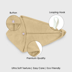 HOUSSE Microfibre Head Towels | 450 GSM High Absorbent Hair Wrap with Adjustable Buttons for Girls | Super Soft & Quick Dry Wrap Towel for Hairs | Set of 2 |