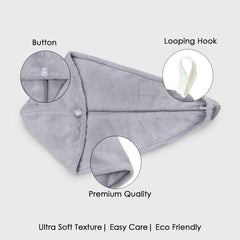 HOUSSE Microfibre Head Towels | 450 GSM High Absorbent Hair Wrap with Adjustable Buttons for Girls | Super Soft & Quick Dry Wrap Towel for Hairs | Set of 2 |