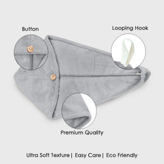HOUSSE Microfibre Head Towels | 450 GSM High Absorbent Hair Wrap with Adjustable Buttons for Girls | Super Soft & Quick Dry Wrap Towel for Hairs |