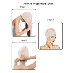 HOUSSE Microfibre Head Towels | 450 GSM High Absorbent Hair Wrap with Adjustable Buttons for Girls | Super Soft & Quick Dry Wrap Towel for Hairs | Set of 2 |