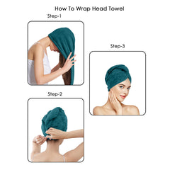 HOUSSE Microfibre Head Towels | 450 GSM High Absorbent Hair Wrap with Adjustable Buttons for Girls | Super Soft & Quick Dry Wrap Towel for Hairs | Set of 2 |