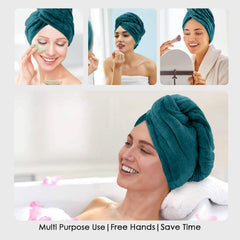 HOUSSE Microfibre Head Towels | 450 GSM High Absorbent Hair Wrap with Adjustable Buttons for Girls | Super Soft & Quick Dry Wrap Towel for Hairs | Set of 2 |