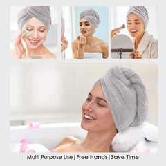 HOUSSE Microfibre Head Towels | 450 GSM High Absorbent Hair Wrap with Adjustable Buttons for Girls | Super Soft & Quick Dry Wrap Towel for Hairs | Set of 2 |