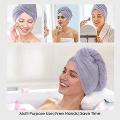 HOUSSE Microfibre Head Towels | 450 GSM High Absorbent Hair Wrap with Adjustable Buttons for Girls | Super Soft & Quick Dry Wrap Towel for Hairs | Set of 2 |