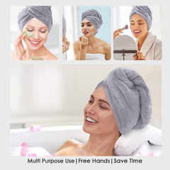 HOUSSE Microfibre Head Towels | 450 GSM High Absorbent Hair Wrap with Adjustable Buttons for Girls | Super Soft & Quick Dry Wrap Towel for Hairs | Set of 2 |