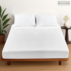 HOUSSE Water Proof Terry Cotton Feel Mattress Protector | Ultra Soft Breathable & Hypoallergenic Fitted Bed |