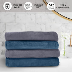HOUSSE Microfiber Face Towel | Super Soft & Quick Absorbent |Multi Usage 30 x 30 cm, 450 GSM | for All Ages | (Set of 4,and 6)
