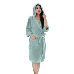 HOUSSE Bathrobe | 450 GSM Microfiber Bathrobe For Women & Men | Super Soft Bathrobe With Hoodie And Belt | Highly Absorbent, Lightweight & Warm | 102 cm Long | Size-L | Pack of 1