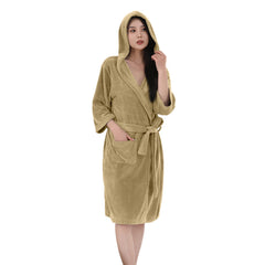 HOUSSE Bathrobe | 450 GSM Microfiber Bathrobe For Women & Men | Super Soft Bathrobe With Hoodie And Belt | Highly Absorbent, Lightweight & Warm | 102 cm Long | Size-L | Pack of 1