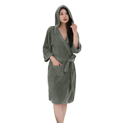 HOUSSE Bathrobe | 450 GSM Microfiber Bathrobe For Women & Men | Super Soft Bathrobe With Hoodie And Belt | Highly Absorbent, Lightweight & Warm | 102 cm Long | Size-L | Pack of 1