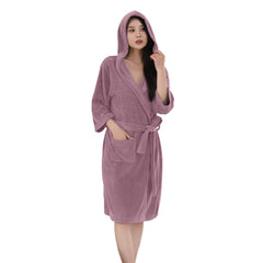HOUSSE Bathrobe | 450 GSM Microfiber Bathrobe For Women & Men | Super Soft Bathrobe With Hoodie And Belt | Highly Absorbent, Lightweight & Warm | 102 cm Long | Size-L | Pack of 1