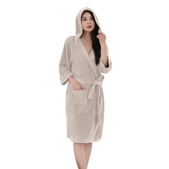 HOUSSE Bathrobe | 450 GSM Microfiber Bathrobe For Women & Men | Super Soft Bathrobe With Hoodie And Belt | Highly Absorbent, Lightweight & Warm | 102 cm Long | Size-L | Pack of 1