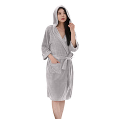 HOUSSE Bathrobe | 450 GSM Microfiber Bathrobe For Women & Men | Super Soft Bathrobe With Hoodie And Belt | Highly Absorbent, Lightweight & Warm | 102 cm Long | Size-L | Pack of 1