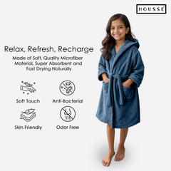 HOUSSE Bathrobe | 450 GSM Microfiber Solid Bathrobes for Kids | Solid Bathrobes, Highly Absorbent, Super Soft Bathrobe With Hoodie And Belt | Lightweight & Warm | 102 cm Long | Size-L | Pack of 1