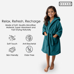 HOUSSE Bathrobe | 450 GSM Microfiber Solid Bathrobes for Kids | Solid Bathrobes, Highly Absorbent, Super Soft Bathrobe With Hoodie And Belt | Lightweight & Warm | 102 cm Long | Size-L | Pack of 1