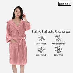 HOUSSE Bathrobe | 450 GSM Microfiber Bathrobe For Women & Men | Super Soft Bathrobe With Hoodie And Belt | Highly Absorbent, Lightweight & Warm | 102 cm Long | Size-L | Pack of 1